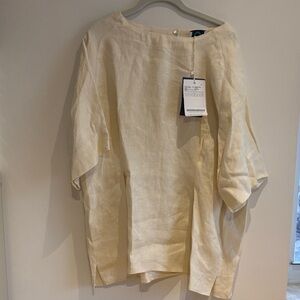 Marina Rinaldi Cream Linen Button-Back Casual Blouse